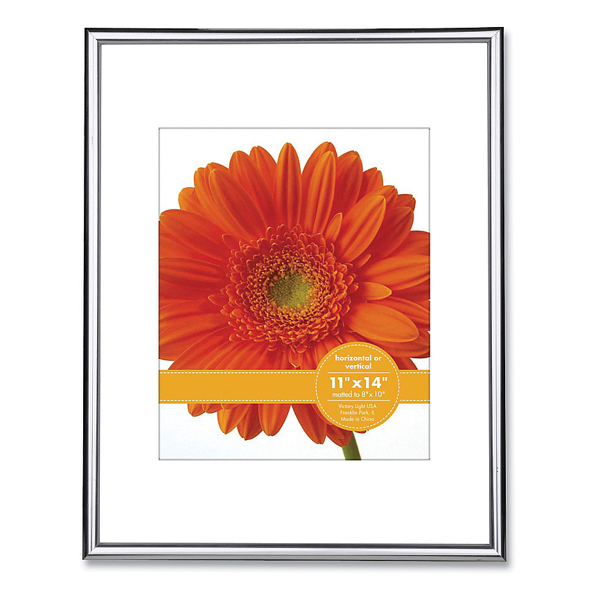 Victory Light Metallic Poster Frame with Mat, 8 x 10 Insert, Silver/Black (VLUVF2001B1114S)