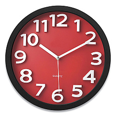 Victory Light Wall Clock with Raised Numerals and Silent Sweep Dial, 13" Overall Diameter, Black Case, Red Face, 1 AA (sold separately) (VLUTC62127R)