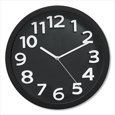 Victory Light Wall Clock with Raised Numerals and Silent Sweep Dial, 13" Overall Diameter, Black Case, Black Face, 1 AA (sold separately) (VLUTC62127B)