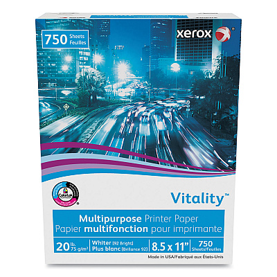 Xerox Vitality Multipurpose Print Paper, 92 Bright, 20 lb Bond Weight, 8.5 x 11, White, 750 Sheets/Ream (XER3R20195)