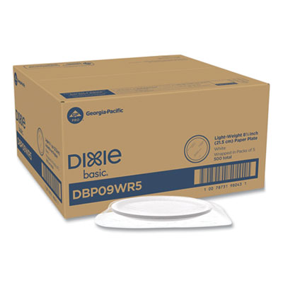 Dixie White Paper Plates, 8.5" dia, Wrapped in Packs of 5, White, 5/Pack, 100 Packs/Carton (DBP09WR5)