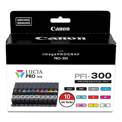 Canon 4192C007 (PFI-300) Ink, Matte Black/Photo Black/Gray/Cyan/Photo Cyan/Red/Magenta/Photo Magenta/Yellow/CO, 10/Pack