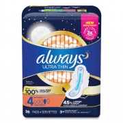 Always Ultra Thin Overnight Pads with Wings, 36/Pack, 6 Packs/Carton (25560)