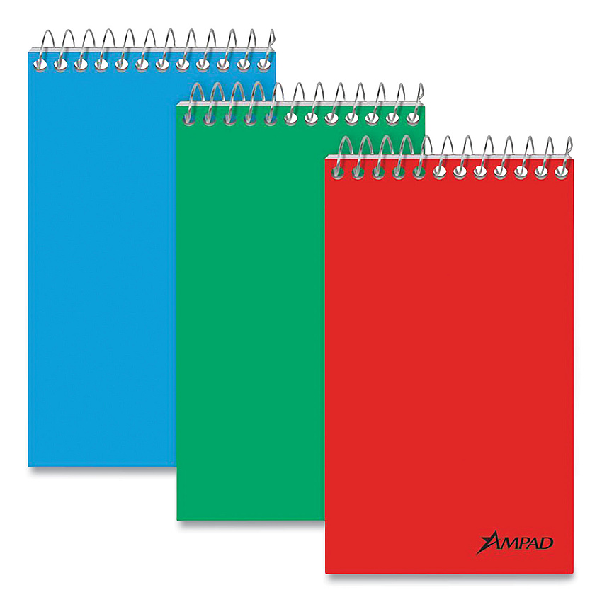Ampad Memo Pads, Narrow Rule, Assorted Cover Colors, 60 White 3 x 5 Sheets, Dozen (AMP25087)