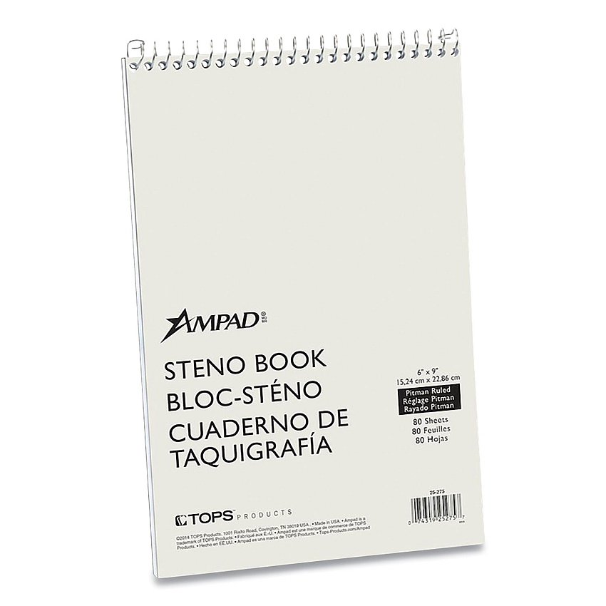 Ampad Steno Pads, Pitman Rule, White Cover, 80 Green-Tint 6 x 9 Sheets (AMP25275)