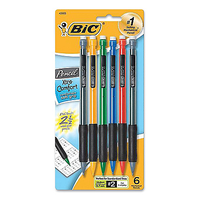BIC Xtra-Comfort Mechanical Pencil, 0.7 mm, HB (#2), Black Lead, Assorted Barrel Colors, 6/Pack (BICMPGP61)