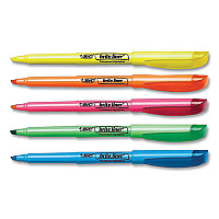 BIC Brite Liner Highlighter, Assorted Ink Colors, Chisel Tip, Assorted Barrel Colors, Dozen (BIC30221)