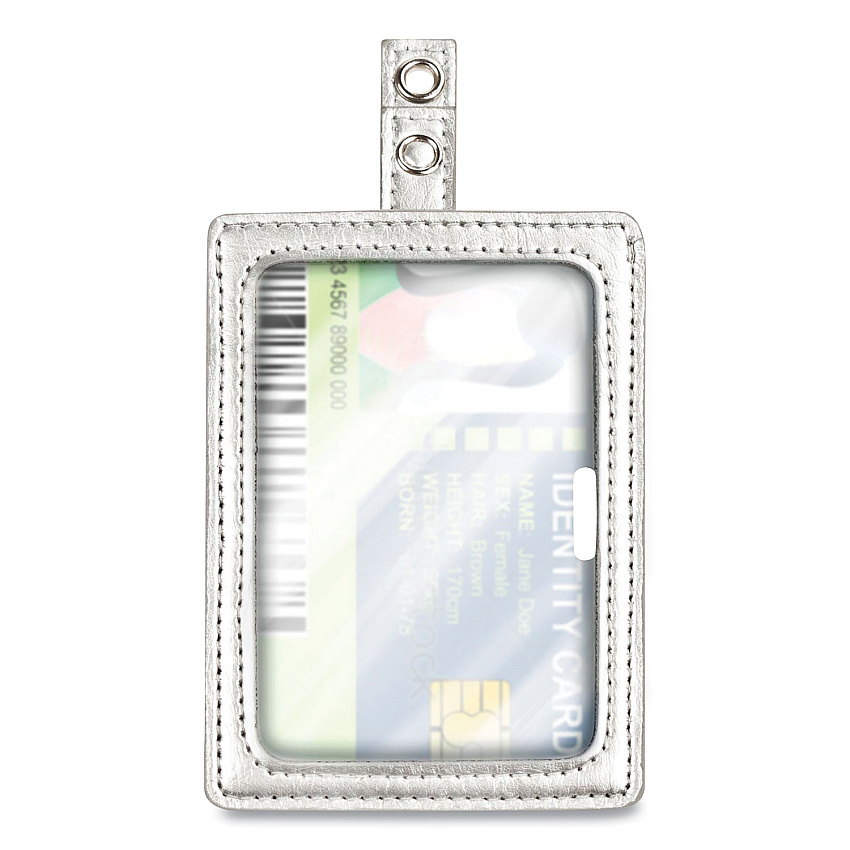 COSCO MyID Leather ID Badge Holder, Vertical/Horizontal, 2.5 x 4, Silver (COS075004)