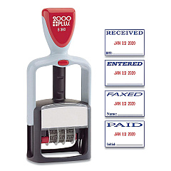 COSCO 2000PLUS Model S 360 Self-Inking Two-Color Message Dater, 5 Years, ENTERED/FAXED/PAID/RECEIVED, 1.81" x 1.25", Blue/Red Ink (COS032519)