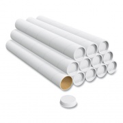 Coastwide Professional Mailing Tube with Plugs, 24" Long, 3" Diameter, White, 12/Box (558420)