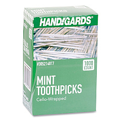 Handgards Individually Wrapped Round Wood Mint Toothpicks, 4", Natural, 1,000/Box, 12 Boxes/Carton (HDG426605)