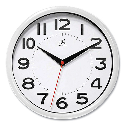 Infinity Instruments Metro Wall Clock, 9" Diameter, White Case, 1 AA (sold separately) (IFM14220WH3364)