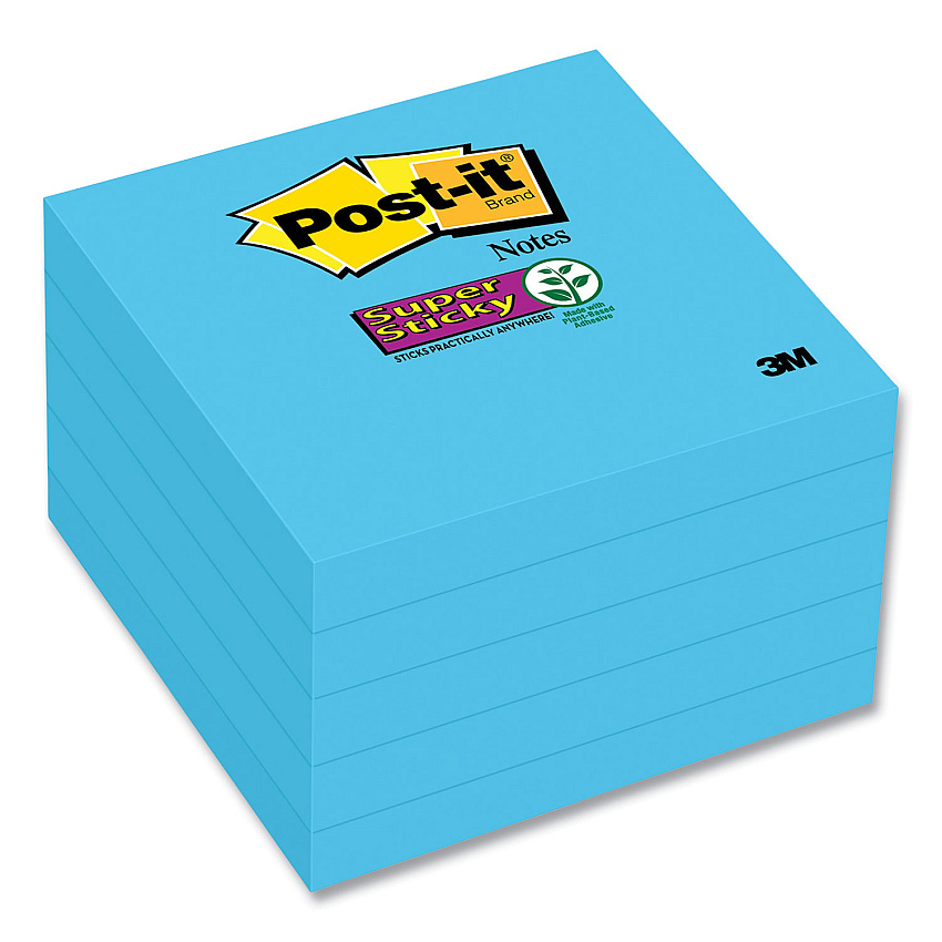 Post-it Self-Stick Notes, 3" x 3", Electric Blue, 90 Sheets/Pad, 5 Pads/Pack (MMM6545SSBE)