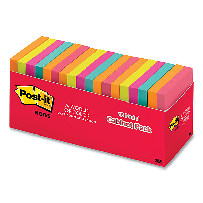 Post-it Dispenser Notes Original Pop-up Refill Cabinet Pack, 3" x 3", Poptimistic Collection Colors, 100 Sheets/Pad, 18 Pads/Pack (MMMR33018CTCP)