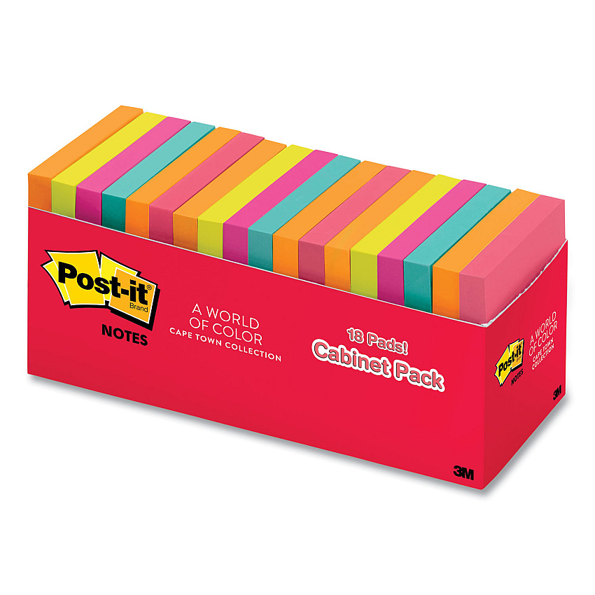 Post-it Dispenser Notes Original Pop-up Refill Cabinet Pack, 3" x 3", Poptimistic Collection Colors, 100 Sheets/Pad, 18 Pads/Pack (MMMR33018CTCP)