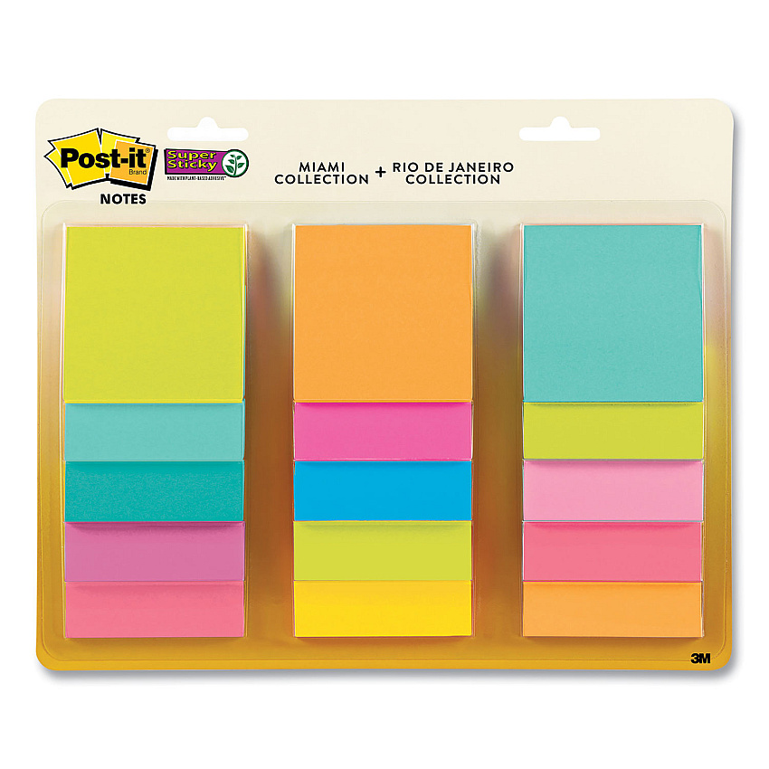 Post-it Notes Super Sticky Pad Collection Assortment Pack, 3" x 3", Energy Boost and Supernova Neon Color Collections, 45 Sheets/Pad, 15 Pads/Pack (MMM65415SSMLTI2)
