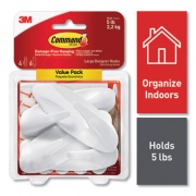 Command General Purpose Hooks, Large, 5 lb Capacity, White, 4 Hooks and 6 Strips/Pack (170834ES)
