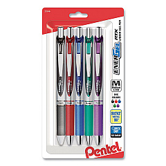 Pentel EnerGel RTX Gel Pen, Retractable, Medium 0.7 mm, Assorted Ink and Barrel Colors, 5/Pack (PENBL77BP5M)