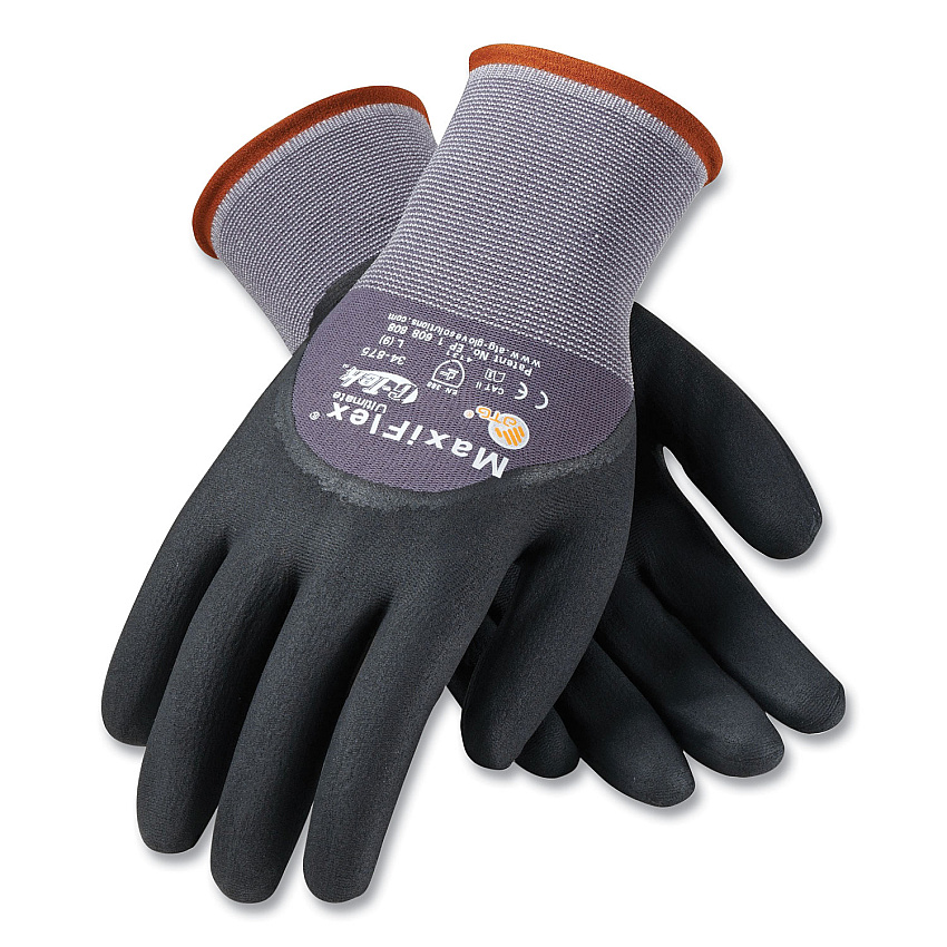 MaxiFlex Ultimate Seamless Knit Nylon Gloves, Nitrile Coated MicroFoam Grip on Palm, Fingers and Knuckles, Large, Gray, 12 Pairs (PID34875L)