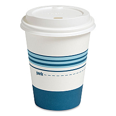 Perk Paper Hot Cup and Plastic Dome Lid Combo, 12 oz, White/Blue, 50 Sets/Pack (PRK24375267)