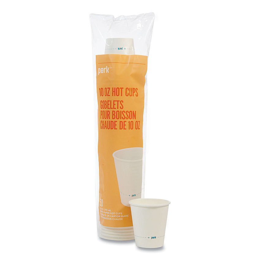 Perk White Paper Hot Cups, 10 oz, 50/Pack (PRK24431638)