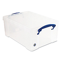 Really Useful Box Snap-Lid Storage Bin, 2.38 gal, 10.25" x 14.5" x 6.25", Clear/Blue (RUA9LITRECLEAR)
