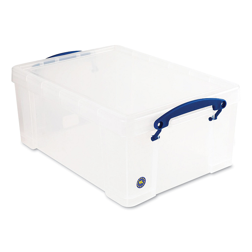 Really Useful Box Snap-Lid Storage Bin, 2.38 gal, 10.25" x 14.5" x 6.25", Clear/Blue (RUA9LITRECLEAR)