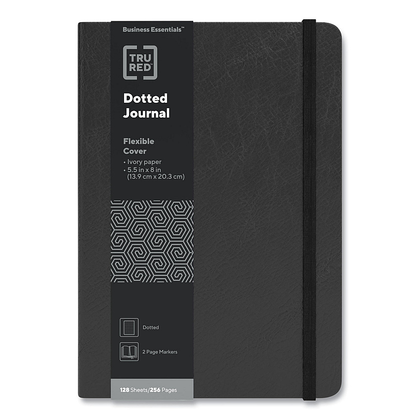 TRU RED Flexible-Cover Business Journal, Elastic Closure, 1-Subject, Dotted Rule, Black Cover, (128) 8 x 5.5 Sheets (TUD24377283)