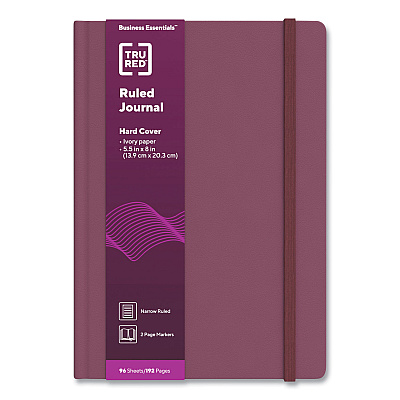 TRU RED Hardcover Business Journal, 1-Subject, Narrow Rule, Purple Cover, (96) 8 x 5.5 Sheets (TUD24383515)