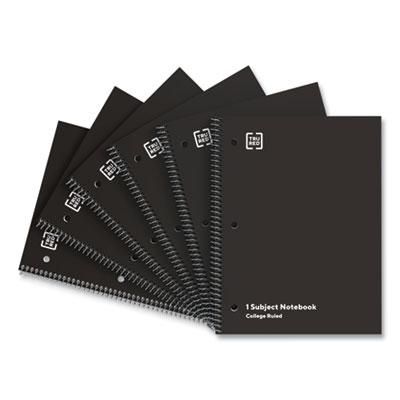 TRU RED One-Subject Notebook, Medium/College Rule, Black Cover, (70) 10.5 x 8 Sheets, 6/Pack (TUD24423005)