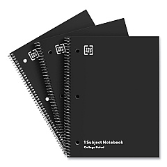 TRU RED One-Subject Notebook, Medium/College Rule, Black Cover, (70) 11 x 8.5 Sheets, 3/Pack (TUD24423011)