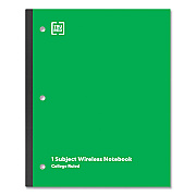 TRU RED Wireless One-Subject Notebook, Medium/College Rule, Green Cover, (80) 11 x 8.5 Sheets (TUD24423025)