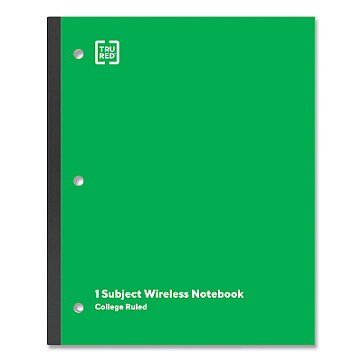 TRU RED Wireless One-Subject Notebook, Medium/College Rule, Green Cover, (80) 11 x 8.5 Sheets (TUD24423025)