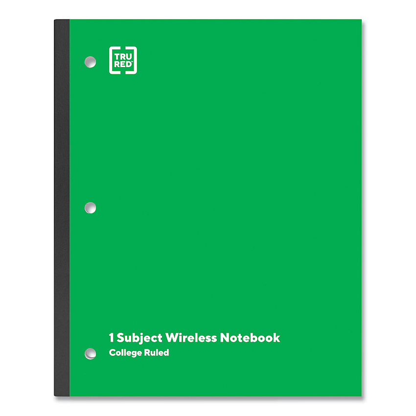 TRU RED Wireless One-Subject Notebook, Medium/College Rule, Green Cover, (80) 11 x 8.5 Sheets (TUD24423025)