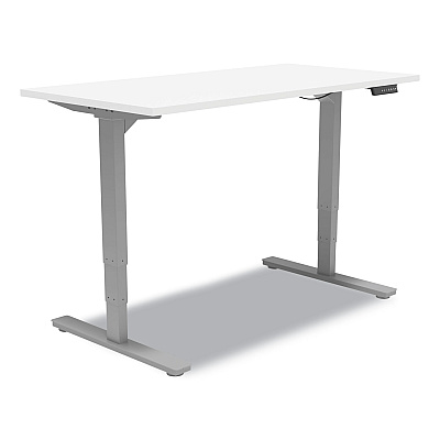 Union & Scale Essentials Electric Sit-Stand Desk, 55.1" x 27.5" x 25.9" to 51.5", White/Aluminum (UOS24388476)