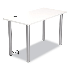 Union & Scale Essentials Writing Table-Desk with Integrated Power Management, 47.5" x 23.7" x 28.8", White/Aluminum (UOS24398970)