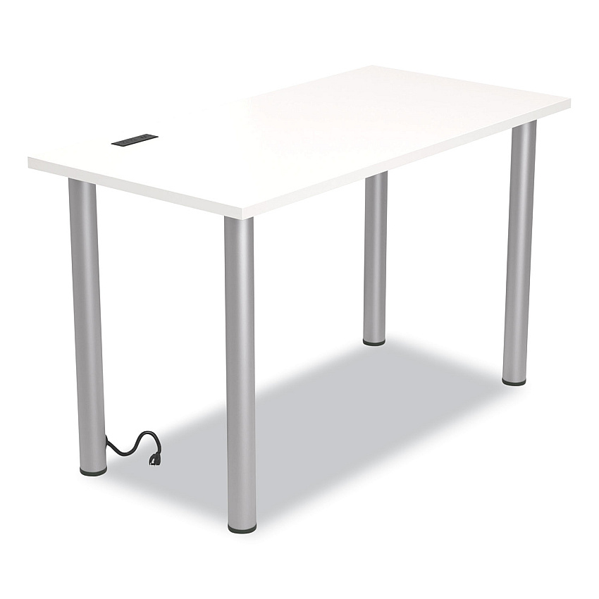 Union & Scale Essentials Writing Table-Desk with Integrated Power Management, 47.5" x 23.7" x 28.8", White/Aluminum (UOS24398970)
