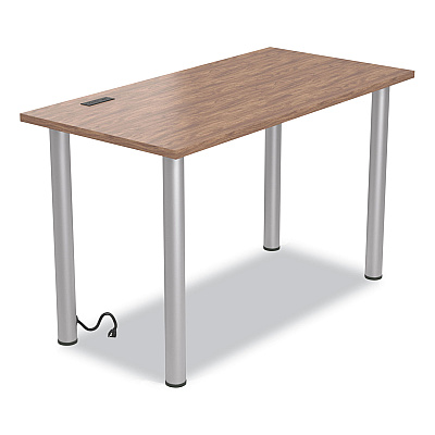 Union & Scale Essentials Writing Table-Desk with Integrated Power Management, 47.5" x 23.7" x 28.8", Espresso/Aluminum (UOS24398974)