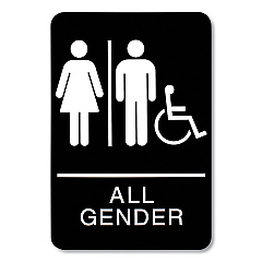 Headline Sign ADA Sign, All Gender/Wheelchair Accessible Tactile Symbol, Plastic, 6 x 9, Black/White (USS9486)