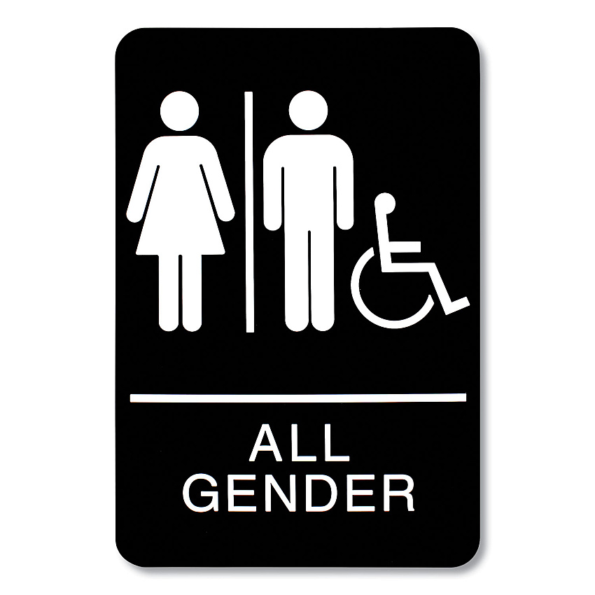 Headline Sign ADA Sign, All Gender/Wheelchair Accessible Tactile Symbol, Plastic, 6 x 9, Black/White (USS9486)