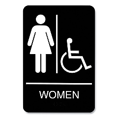 Headline Sign ADA Sign, Women/Wheelchair Accessible Tactile Symbol, Plastic, 6 x 9, Black/White (USS9005)