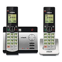 Vtech CS5129-2 Two-Handset Cordless Telephone System, DECT 6.0, Silver/Black