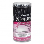 Zebra Z-Grip MAX Breast Cancer Awareness Ballpoint Pen, Retractable, Bold 1.2 mm, Black Ink, Translucent Black Barrel, 24/Pack (32577)