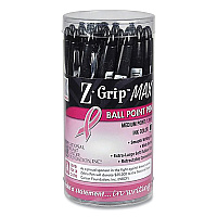 Zebra Z-Grip MAX Breast Cancer Awareness Ballpoint Pen, Retractable, Bold 1.2 mm, Black Ink, Silver/Black Barrel, 24/Pack (ZEB32577)