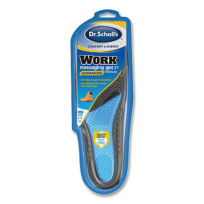Dr. Scholl's Comfort and Energy Work Massaging Gel Insoles, Men Sizes 8 to 14, Black/Blue, Pair (DSC59062)