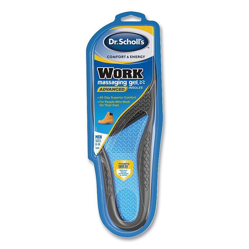 Dr. Scholl's Comfort and Energy Work Massaging Gel Insoles, Men Sizes 8 to 14, Black/Blue, Pair (DSC59062)