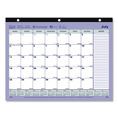 Brownline Academic 13-Month Binder-Insertable Desk Pad Calendar, 11 x 8.5, White/Blue/Green Sheets, 13-Month: July 2025 to July 2026 (CA181721)