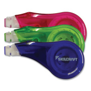 AbilityOne 7510016919671 SKILCRAFT Correction Tape Recycled Mini-Dispenser, Non-Refillable, Blue/Green/Red, 0.2" x 394", 3/Pack