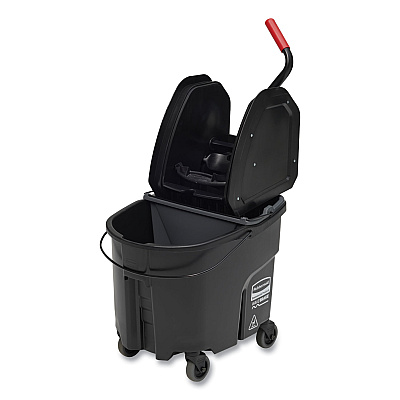 Rubbermaid Commercial WaveBrake 2.0 Bucket/Wringer Combos, Down-Press, 35 qt, Plastic, Black (RCPFG1863898)