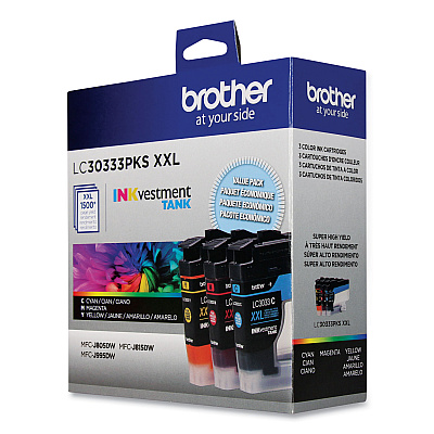 Brother LC30333PKS INKvestment Super High-Yield Ink, 1,500 Page-Yield, Cyan/Magenta/Yellow